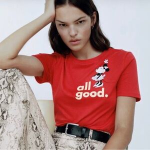 Zara Minnie Mouse ‘All Good’ Red Graphic Cropped Tee